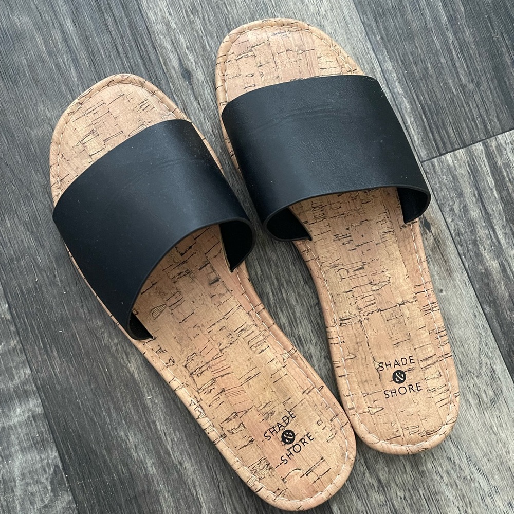 Black slip on sandals